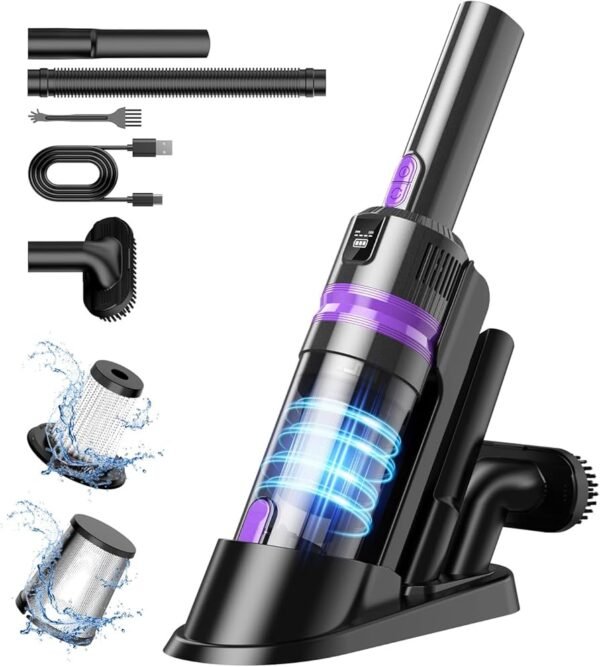 Handheld Vacuum Cordless Rechargeable 2-Speed Modes 3-in-1 Portable Cordless Vacuum Cleaner with Charging Dock Purple