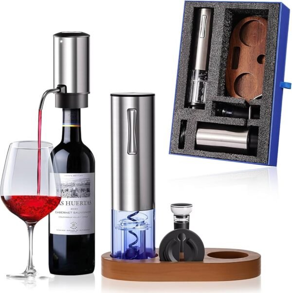71BFndCvWZL._AC_UF894,1000_QL80_ Electric Wine Gift Set 4 in1 Rechargeable Wine Opener Foil Cutter Electric Wine Pourer & Aerator Vacuum Stoppers Stainless Steel Type-C Charging Food Grade Material