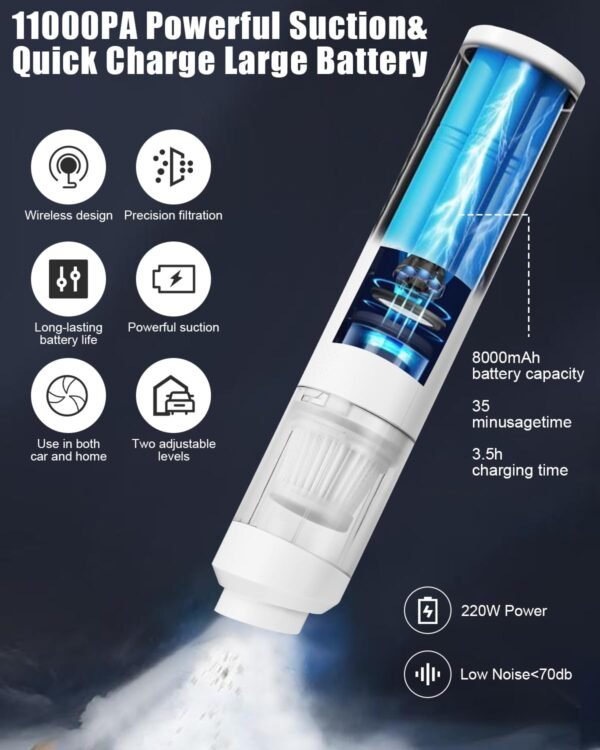 Mini Vacuum Cleaner Handheld Vacuum Cleaner Battery 12000Pa Handheld Vacuum Cleaner Wireless with USB-C Quick Charge 2 in1 Vacuum Cleaner Strong Multifunctional Air Blower Pump