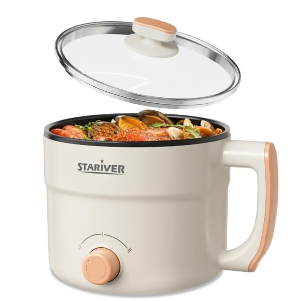Stariver 1.5L Electric Hot Pot with Dual Power Mini Portable Non Stick Noodle Pot for Ramen