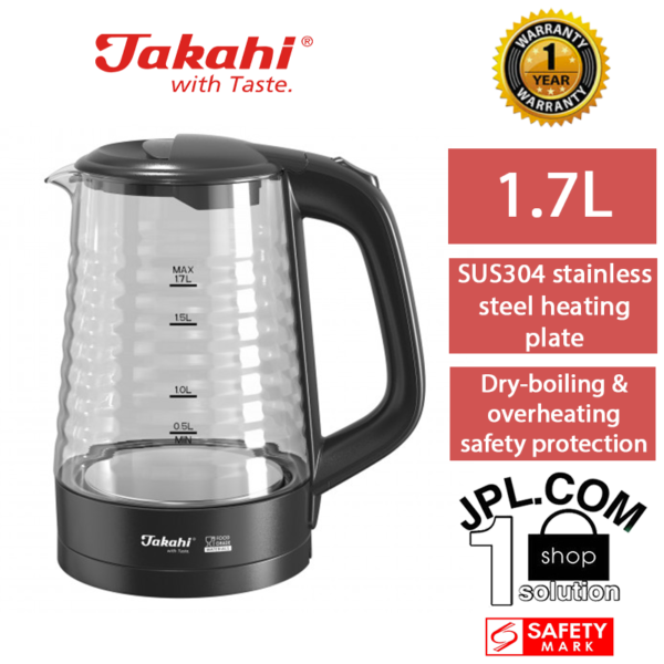 Takahi 1707 Electric Cordless Borosilicate Glass Kettle 1.7L